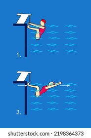 Push Against The Walls And Swim With The Back In Arrow Position. Swimming Pool. Exercises.