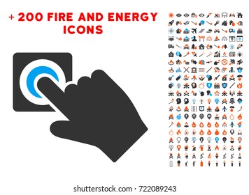 Push Alarm Button icon with bonus energy icon set. Vector illustration style is flat iconic elements for web design, app user interface.