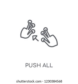 Push all fingers to slide and expand linear icon. Modern outline Push all fingers to slide and expand logo concept on white background from Hands collection.