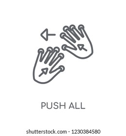 Push all fingers to twist left linear icon. Modern outline Push all fingers to twist left logo concept on white background from Hands collection.