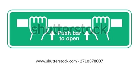 Push Bar to Open Emergency Exit Sign with White Hands and Arrows – High Quality Vectorial Stock Image