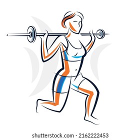 Push The Barbell Gym And Fitness Vector Illustration Of A Young Attractive Woman Doing Workout Exercises With A Barbell, Perfect Muscular Athletic Body Young Adult Girl Sport Training.