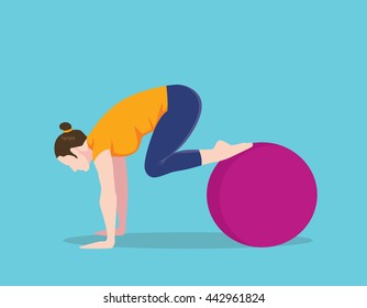 push up bend leg exercise ball position names vector graphic illustration