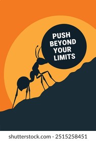 Push Beyond Your Limits inspirational quotes poster. Represents concepts like possible vs. impossible, growth, success, learning, and skill development. Ideal for motivational themes.