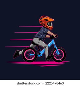 push bike racer kid vector illustration