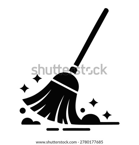 Push Broom Sweeping Dust Cleaning Silhouette Icon