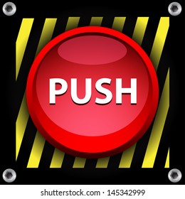 Push button, 3d red glossy metallic icon, vector.