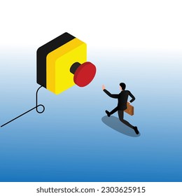 Push button call for emergency help, control or launch rocket, start new business isometric 3d vector illustration concept for banner, website, illustration, landing page, flyer, etc