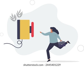 Push button call for emergency help, control or launch rocket, start new business or launch start up company concept.flat vector illustration.