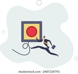 Push button call for emergency help, control or launch rocket, start new business or launch start up company concept.flat design.illustration with people.