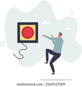 Push button call for emergency help, control or launch rocket, start new business or launch start up company concept.flat characters.