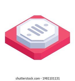 Push button icon in isometric design, vector style of switch button