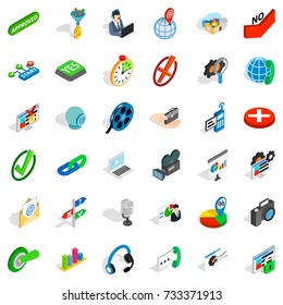 Push button icons set. Isometric style of 36 push button vector icons for web isolated on white background