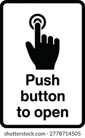 Push Button to Open Sign with Finger Pressing Circular Button Icon