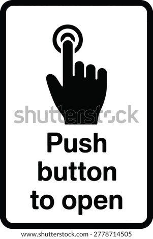 Push Button to Open Sign with Finger Pressing Circular Button Icon