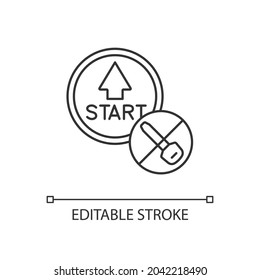 Push Button Start Linear Icon. Keyless Ignition Technology. Vehicle With Remote Starter. Thin Line Customizable Illustration. Contour Symbol. Vector Isolated Outline Drawing. Editable Stroke