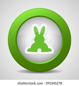 push button with sticker - green back Easter bunny, white outline