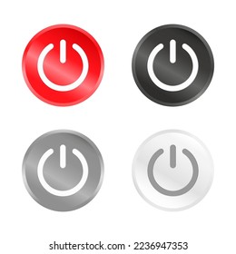 Push buttons power web icons. Black, white, grey and red. Vector design.