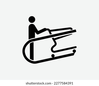 Push Cart Escalator Travelator Trolley Man Person Pushing Black White Silhouette Symbol Icon Sign Graphic Clipart Artwork Illustration Pictogram Vector svg