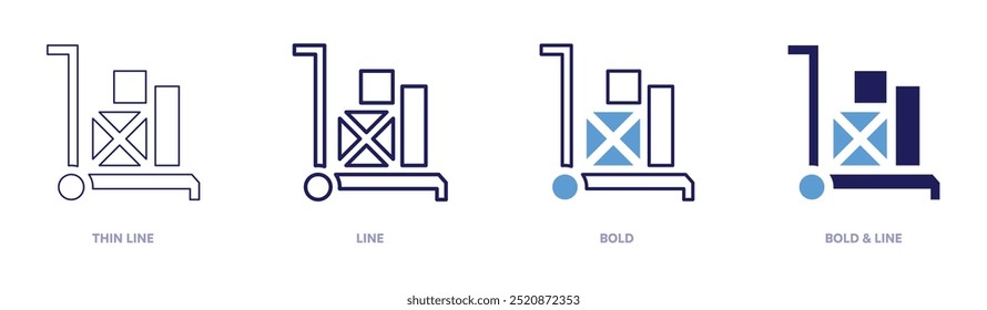 Push cart icon in 4 different styles. Thin Line, Line, Bold, and Bold Line. Duotone style. Editable stroke.