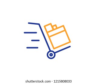 Push cart line icon. Delivery service sign. Express shipping symbol. Colorful outline concept. Blue and orange thin line color icon. Push cart Vector