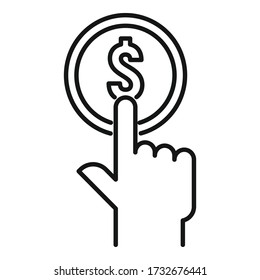 Push coin cash back icon. Outline push coin cash back vector icon for web design isolated on white background