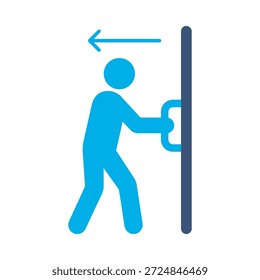 Empurrar ícone de porta azul plano vetor design homem entrada símbolo open access entrada caminho ação elemento gráfico sinal