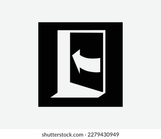 Push Door Open Left Side Opening Swing Signage Black White Silhouette Sign Symbol Icon Graphic Clipart Artwork Illustration Pictogram Vector 