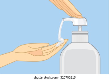 Push down hand to pump liquid soap came out from bottle into the palm.
.