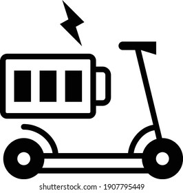Push Electric Scooter Charging Dock Concept, Kick Bike with Battery Vector Glyph Icon Design, Green transport Symbol on white background, eco Motorized scooter Sign,