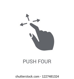 Push four fingers and move gesture icon. Trendy Push four fingers and move gesture logo concept on white background from Hands collection. Suitable for use on web apps, mobile apps and print media.