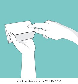 push hand and box pale blue background