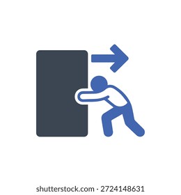 Empuje el icono de objeto pesado sobre un fondo blanco