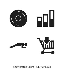 push icon. 4 push vector icons set. record button, push ups and battery levels icons for web and design about push theme