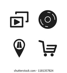 push icon. 4 push vector icons set. record button, road pin and shopping cart icons for web and design about push theme