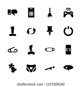 Push icon. collection of 16 push filled icons such as vending machine, pin, joystick, update, bell, door bell, switch off. editable push icons for web and mobile.