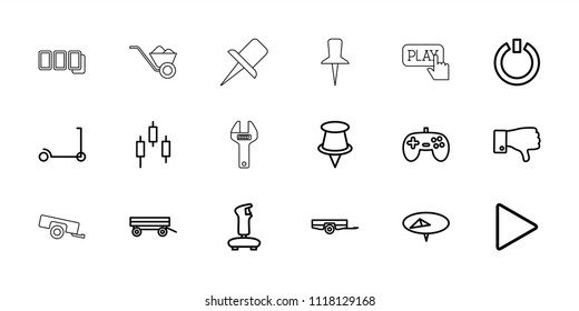 Push icon. collection of 18 push outline icons such as barrow, kick scooter, pin, joystick, control panel, dislike, play, switch off. editable push icons for web and mobile.