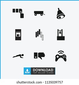Push icon. collection of 9 push filled icons such as barrow, bell, joystick, vending machine, dislike. editable push icons for web and mobile.