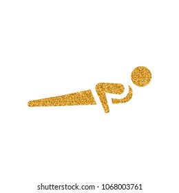 Push up icon in gold glitter texture. Sparkle luxury style vector illustration.