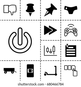 Push icon. set of 13 filled and outline push icons such as barrow, vending machine, children panties, kick scooter, fast forward, paper pin, pin, push button, joystick