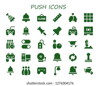  push icon set. 30 filled push icons. Simple modern icons about  - Bell, Close, Finger, Bells, Keypad, Gamepad, Push pin, Play, Touch screen, Bowling, Switches, Controller, Wheelbarrow