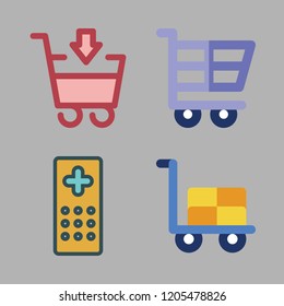 push icon set. vector set about trolley, shopping cart and remote control icons set.