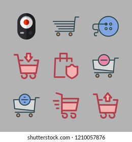 push icon set. vector set about shopping cart, button and remote icons set.