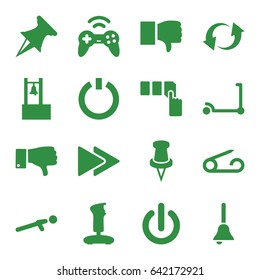 Push icons set. set of 16 push filled icons such as pin, kick scooter, dislike, update, fast forward, bell, switch off