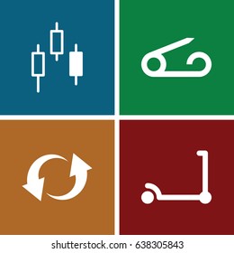 Push icons set. set of 4 push filled icons such as pin, kick scooter, update
