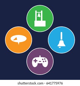 Push icons set. set of 4 push filled icons such as bell, joystick