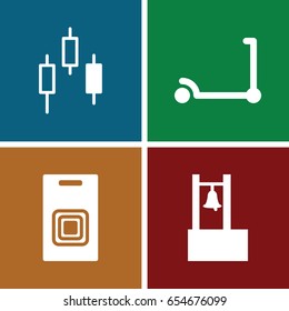 Push icons set. set of 4 push filled icons such as kick scooter, door bell, bell