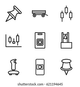 Push icons set. set of 9 push outline icons such as vending machine, barrow, door bell, bell, pin, panel control, control panel