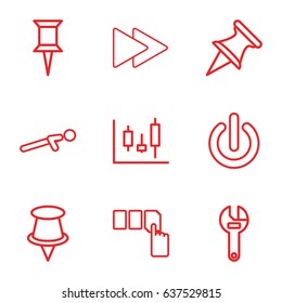 Push icons set. set of 9 push outline icons such as pin, wrench, fast forward, switch off