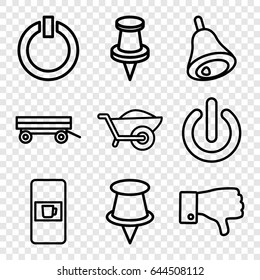 Push icons set. set of 9 push outline icons such as vending machine, barrow, wheelbarrow, dislike, pin, bell